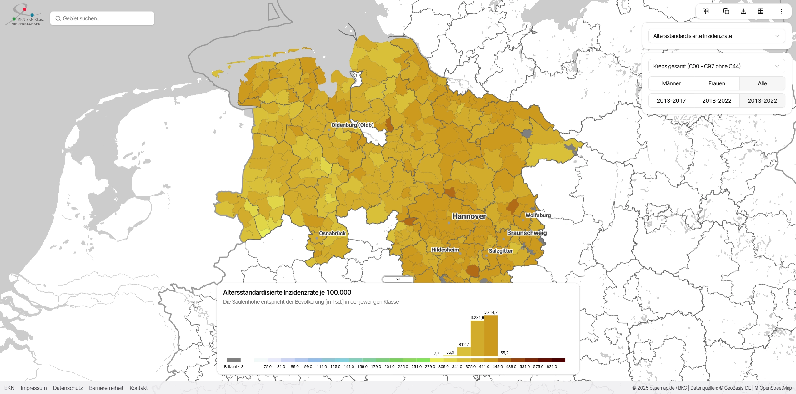 Darstellung der altersstandardisierten Inzidenzrate