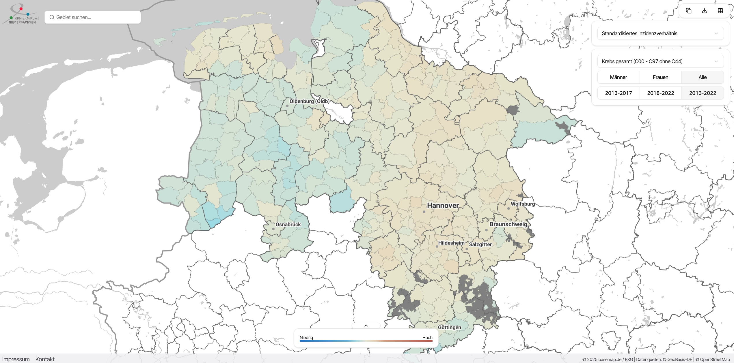 Darstellung des standardisierten Inzidenzverhältnis